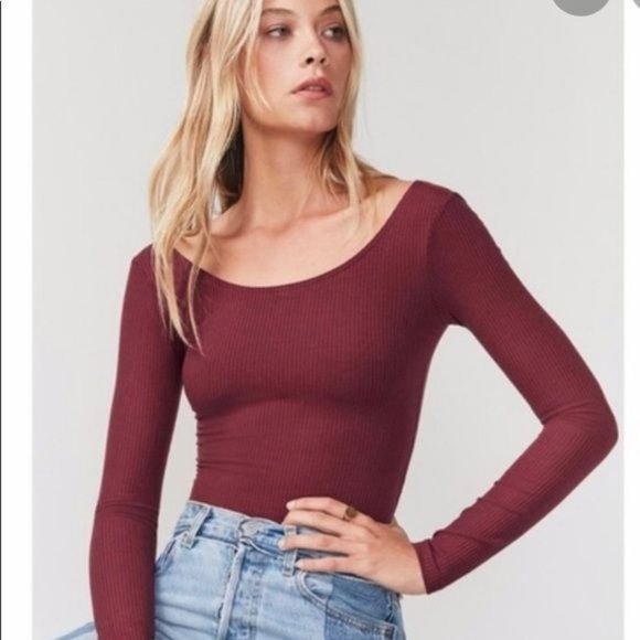 Reformation Tops - Reformation Burgundy/Maroon Long Sleeve Bodysuit, S